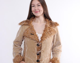 Vintage penny lane coat, 90s faux fur jacket, retro style overcoat, Size M