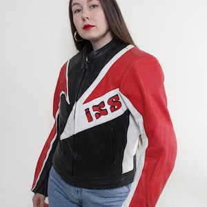 90s Vintage Leather Motorcycle Jacket: Red & Black Biker Crop (Size M/L)