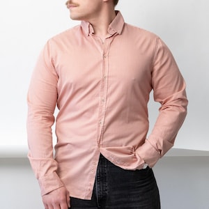 coral dress shirts for guys Men's Slim Fit Solid Color Dress Shirt (Coral) Coral / Medium/15-15.5 Neck/32-33 Sleeve