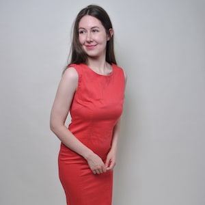 Vintage fitted mini dress in red, 90s retro sleeveless evening dress, Size S