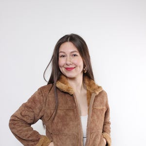 90s faux sheepskin jacket, vintage shearpa jacket, fake fur shearling coat, Size M