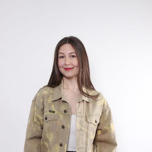 90s acid wash denim jacket, vintage heavy cotton trucker jacket, Size M