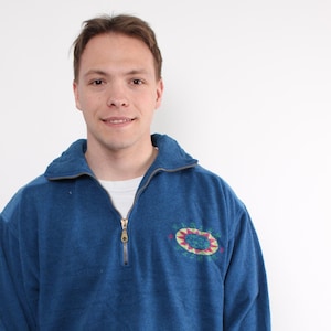90s athletic fleece sweatshirt, vintage embroidered oversized fleece jumper in blue, Size L