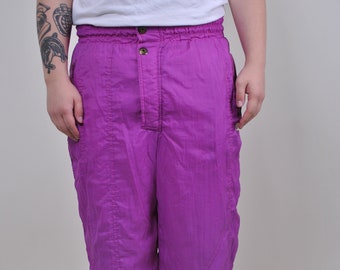 Pantalon de ski violet des années 80, pantalon de snowboard vintage coloré, pantalon de sport d'hiver rétro, taille XL