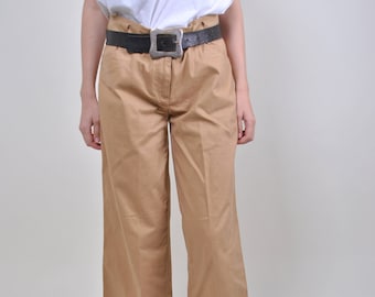 90s Vintage Brown Wide Leg Pants: Military Style Chino Trousers, Size L