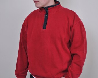 90s Vintage Red Quarter Zip Sweatshirt - Size XL