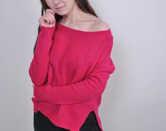 Vintage pink sweater, women minimalist pullover, Size M