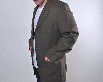 Blazer da completo da uomo retrò in lana marrone, taglia XL