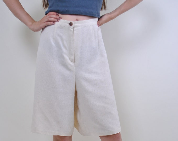 90s Long Bermuda Shorts, Vintage High Waist Shorts, Light Beige Capris ...