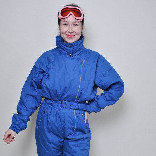 One Piece Ski Suit 90s Red Women Full Snow Suit Size M Etsy