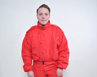 Retro-roter Skianzug, einteiliger Schneeanzug, große Größe, Vintage-Herren-Winter-Overall