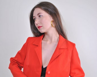 Joli blazer rouge, veste de costume décontractée vintage, veste courte à boutons pour femme des années 90, blazer rétro mignon pour elle, petite veste printanière, taille S