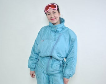 Vintage 90er Skianzug, Vintage blauer Skianzug/Overall, Größe M