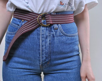 Vintage striped red minimalist cotton belt