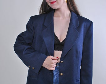 Blazer de costume oversize bleu rétro en laine pour femme, taille unique