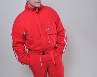 Combinaison de ski rouge une pièce, combinaison de ski italienne rétro, taille L