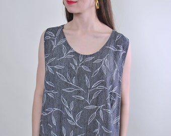 Women retro grey floral tank top, Size L