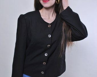 Vintage evening black linen blazer jacket, Size L