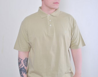 Vintage Beige Cotton Polo Shirt - 90s Minimalist Style, Size XXL