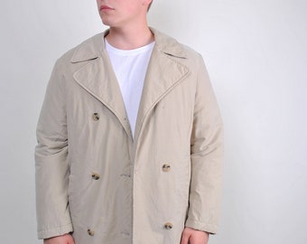 90s Minimalist overcoat, vintage beige military trench coat, Size M