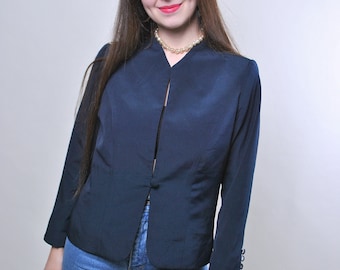 90s blue casual blazer, woman vintage light evening minimalist jacket, Size M