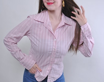 Vintage striped pink blouse for work, Size M