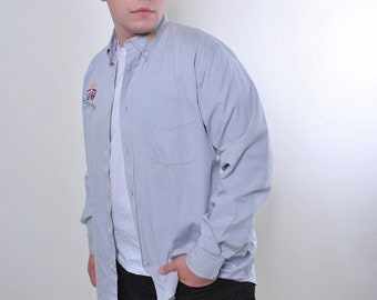 Vintage grey utility shirt with embroidery, Size L