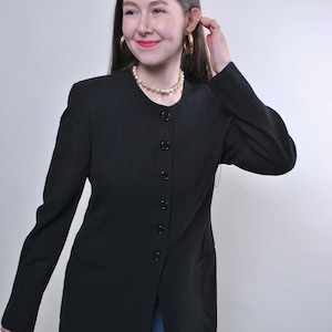 90s wool coat, vintage black light formal jacket, woman striped blazer, Size M