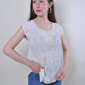Blusa con volantes florales de los 90: Top transparente vintage, talla S