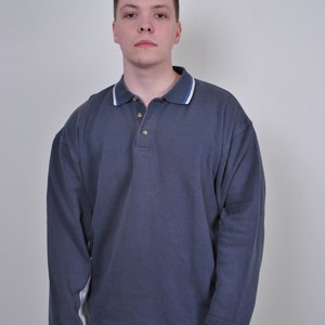 90s grey long sleeve polo, vintage minimalist sweatshirt, Size XL