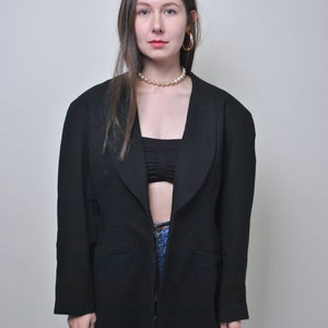 90s wool suit jacket in black, vintage minimalist formal blazer, Size L