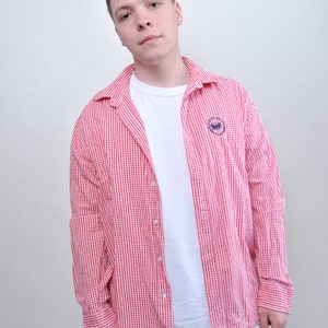 90s Vintage Pink Kariertes Hemd: Baumwollhemd mit Knöpfen, Größe XL