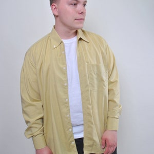 90s minimalist button up shirt in yellow, vintage long sleeve casual shirt, Size L