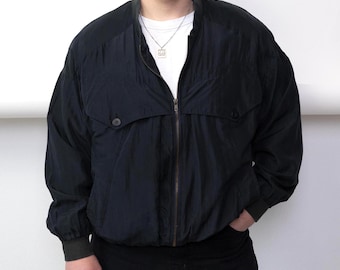 Vintage Navy Blue Silk Bomber Jacket - Etsy Vintage Navy Blue Silk Bomber Jacket - Etsy