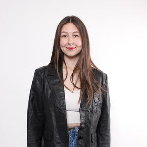 90s western leather jacket in black, vintage biker grunge crop blazer, Size XL