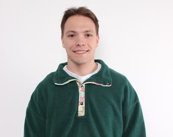 Sudadera de felpa estilo años 90, jersey oversize de felpa con estampado abstracto vintage en color verde, talla XL.