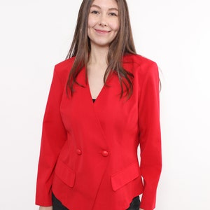 90s red wool blazer, vintage double breasted evening formal suit jacket, Size M