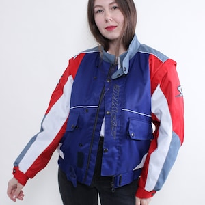 90s racing jacket, motorsport colorful bomber SMALL size biker sport blazer, Size S