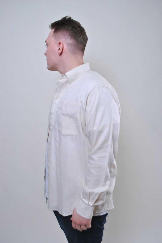 Vintage minimalist beige shirt, retro men button … - image 4