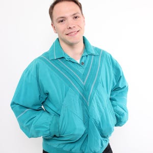 80s sportswear sweatshirt, vintage rugby style collared sweatshirt in green, Size M
