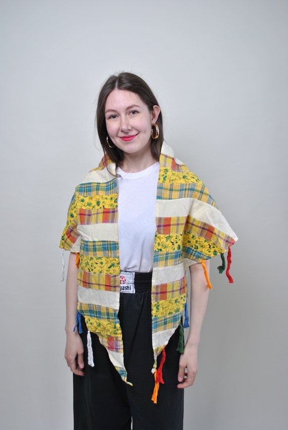 Vintage Patchwork Headscarf: 90s Floral Boho Shawl