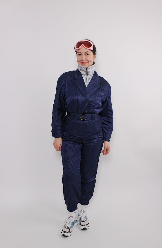 90s Vintage One Piece Ski Suit, Retro Navy Snowsuit, Size M