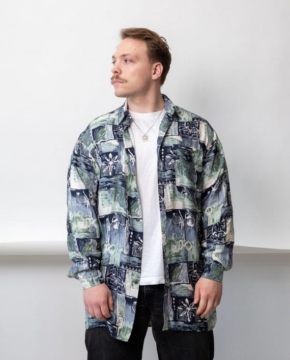 Vintage Silk Abstract Print Shirt Overshirt Size L