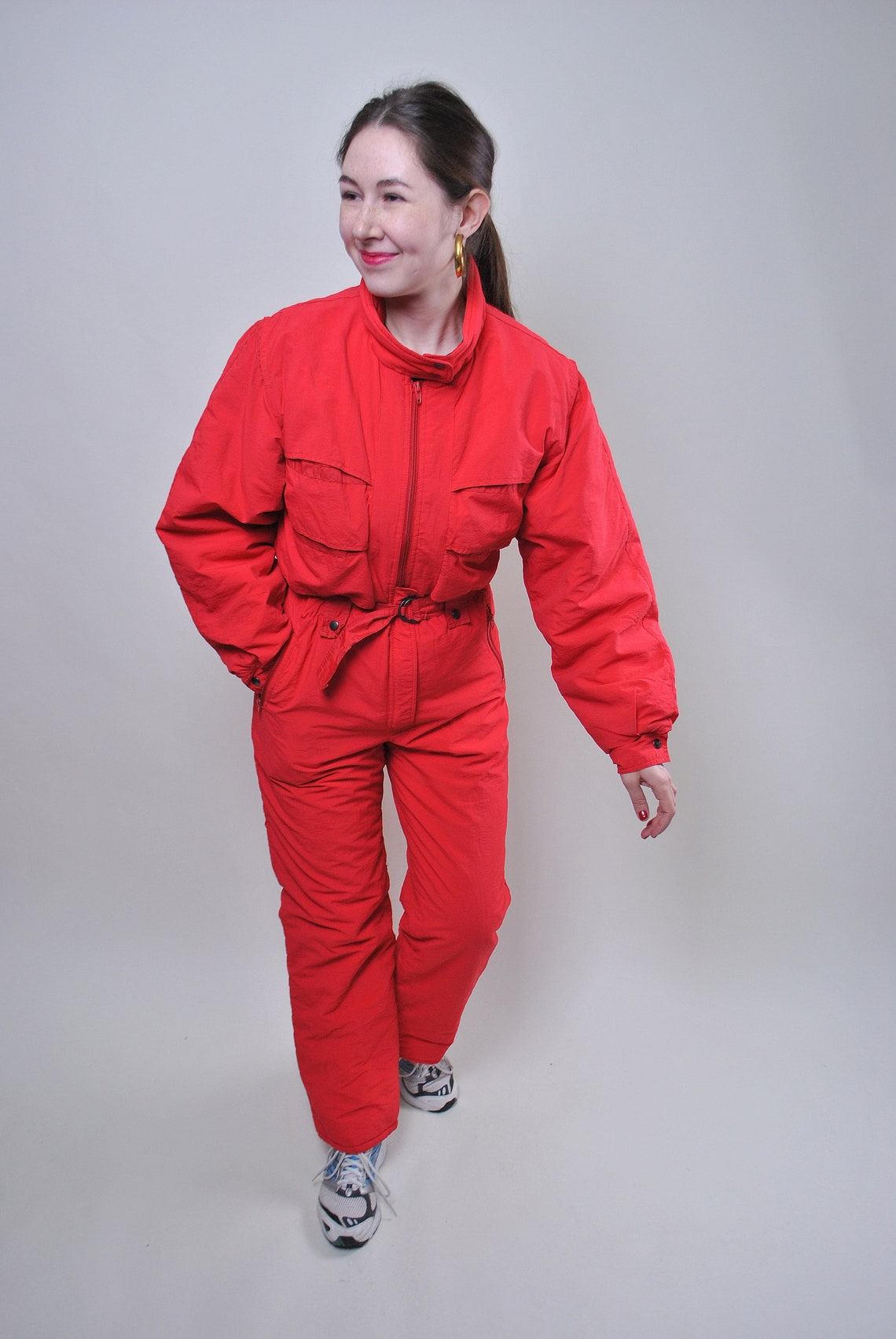 Vintage one piece red ski suit retro Italian snow suit Size Etsy