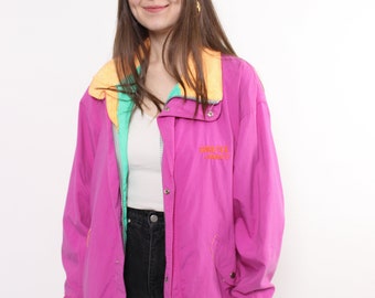 90s purple wind jacket, vintage climbing windbreaker, retro colorful hiking jacket, Size L