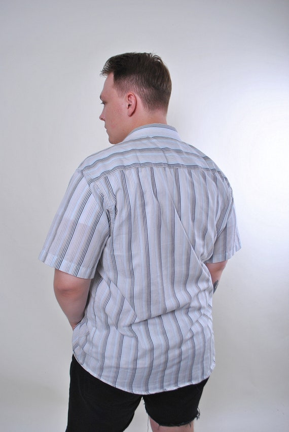 Vintage blue striped oversized summer short sleev… - image 3