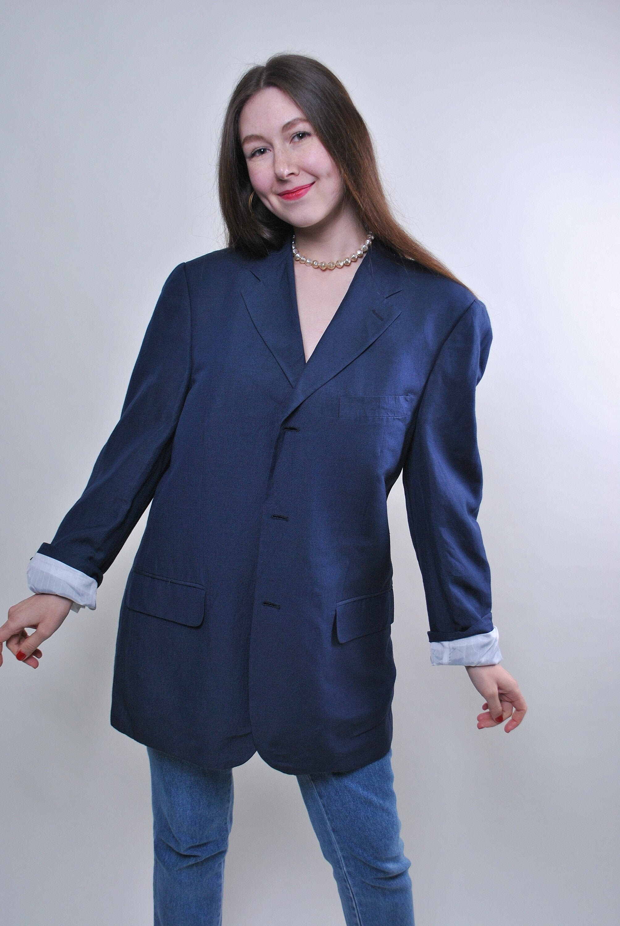 ジャケット・アウター 90s USA blue velor tailored jacket XXL 90s Blue Color Wool Blazer, Vintage Oversized Formal Suit