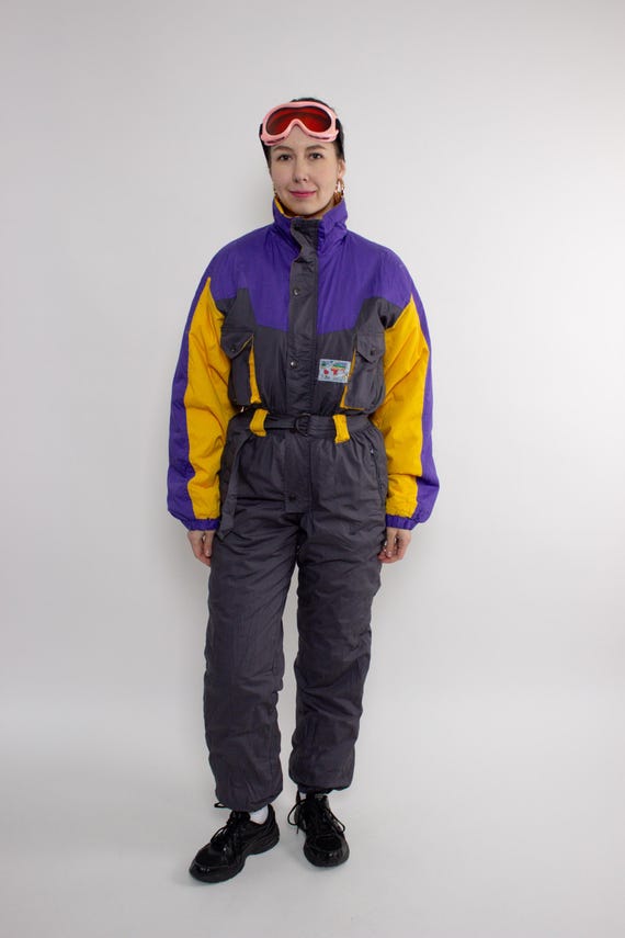 Vintage 90s One Piece Ski Suit, Retro Women’s Colorblock Snowsuit, Size M