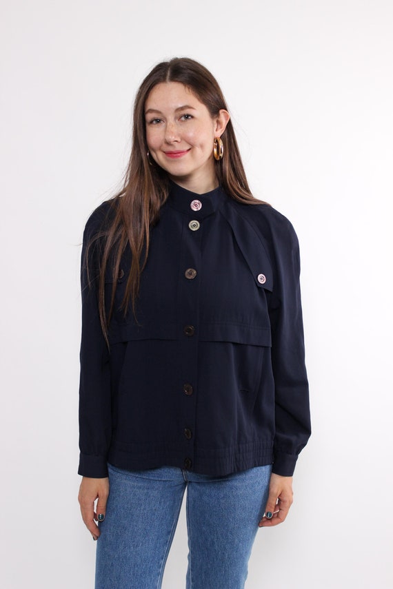 90s Wool Bomber Jacket in Blue, Vintage Shoulder Pads Military 