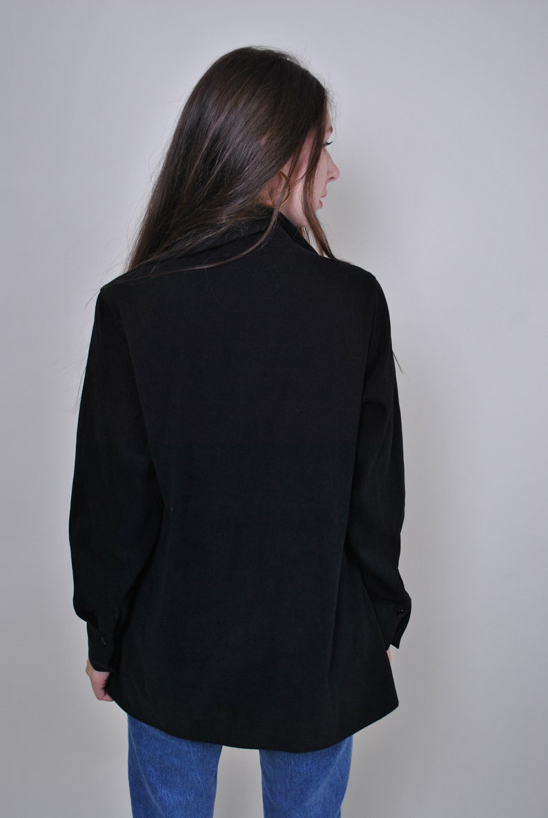 All Black Color Buttons up Shirt 90s 80s Vintage Womnes wmns Retro Long Cloak Oversize One color Long sleeve Shirt Spring Summer Outfit